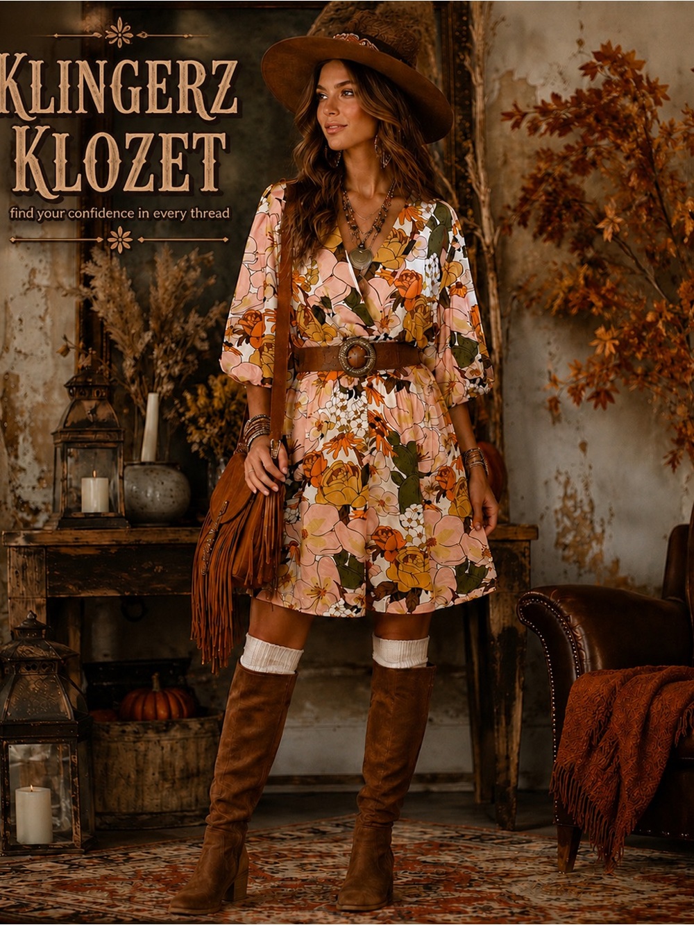 Cider Yellow & Olive Floral V-Neck Short Sleeve Mini Dress